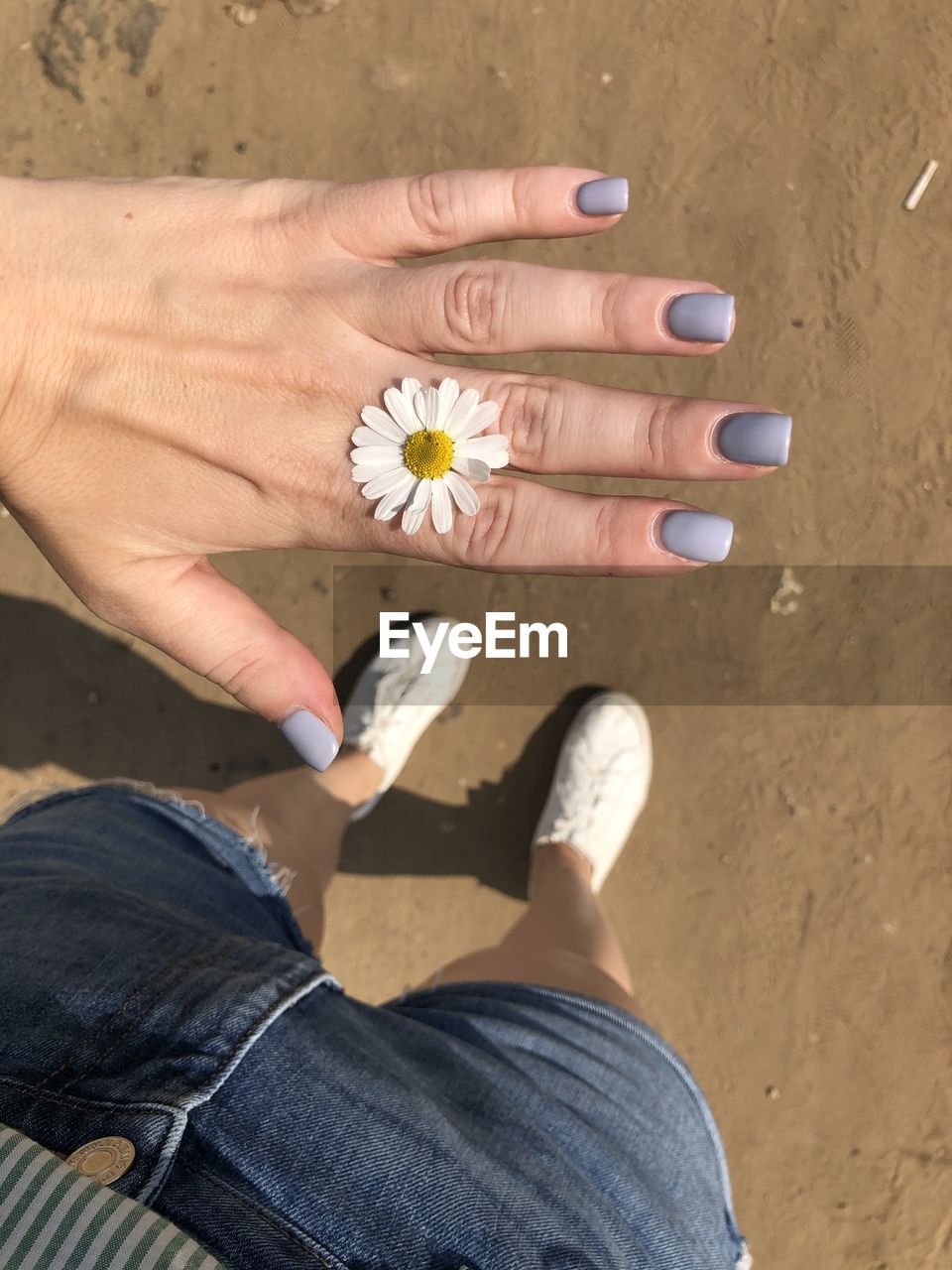 Cropped hand of woman holding flower outdoors