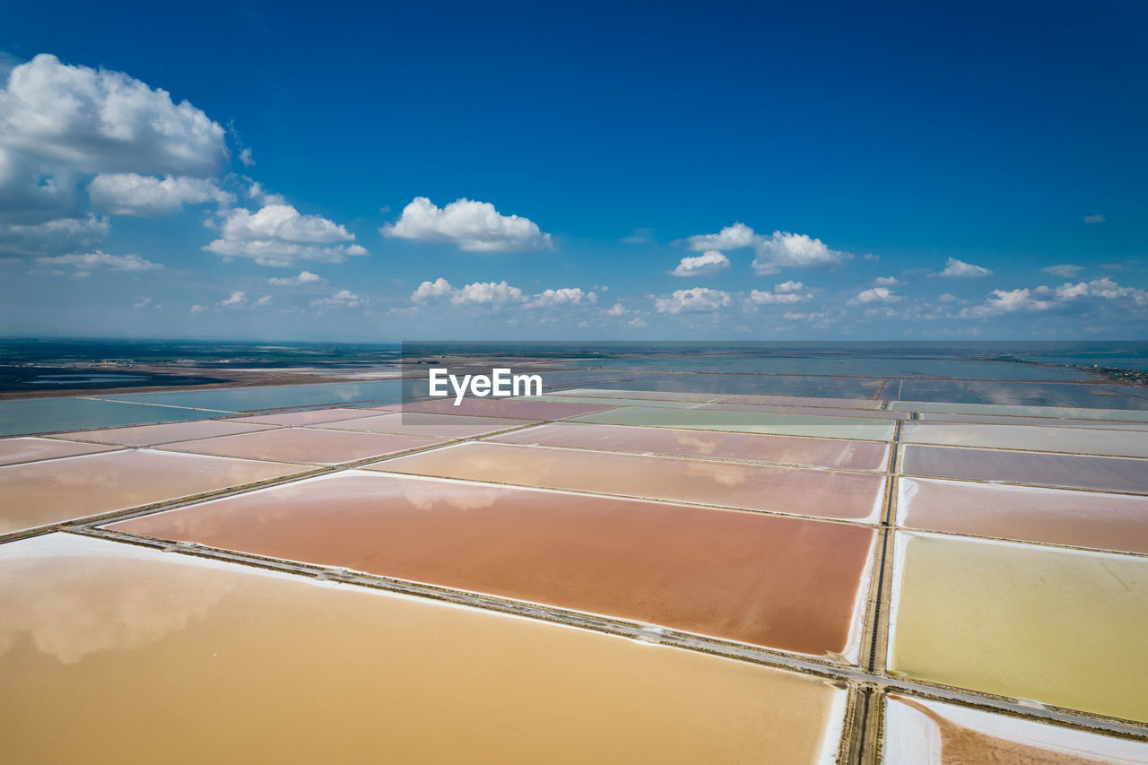 Aerial view of the salt pan in margherita di savoia, unesco heritage from above, apulia