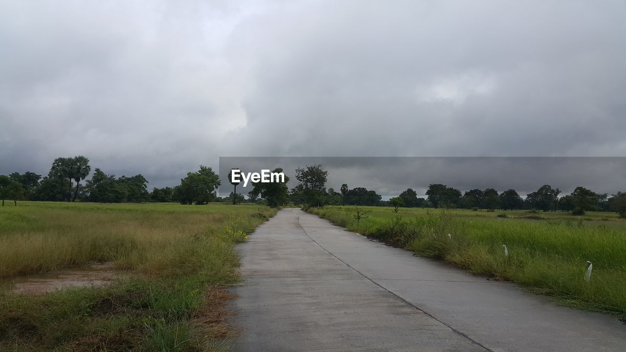 SCENIC VIEW OF ROAD AMIDST FIELD AGAINST SKY