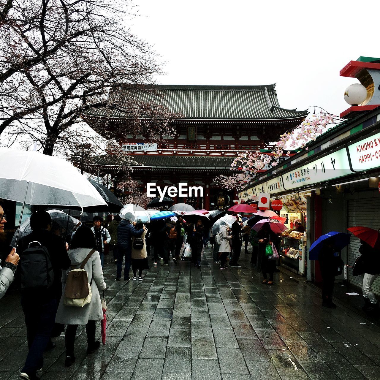 GROUP OF PEOPLE AT MARKET DURING RAINY SEASON