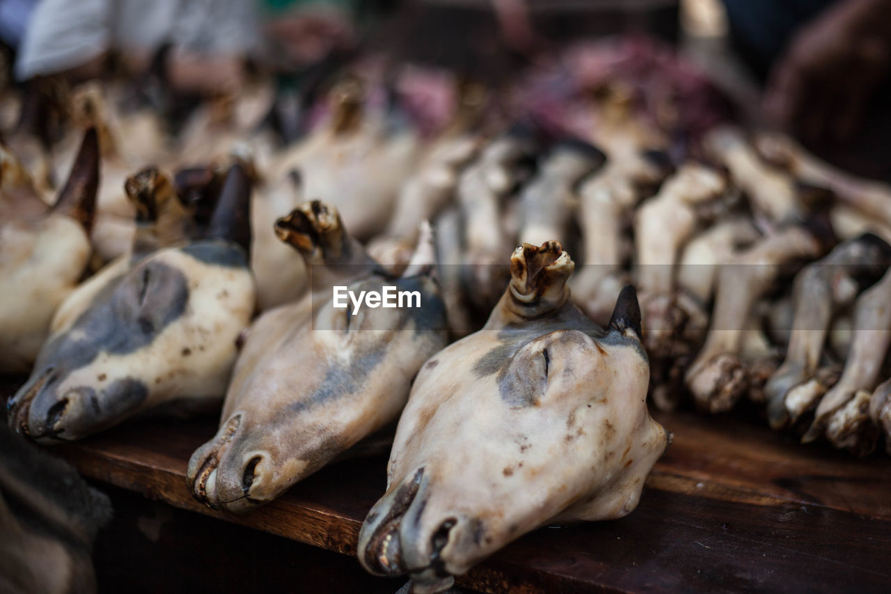 Close-up of siri and paye for sale in market