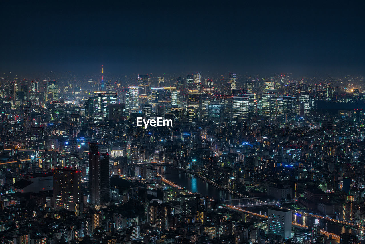 The city skyline at night as seen from the tokyo sky tree