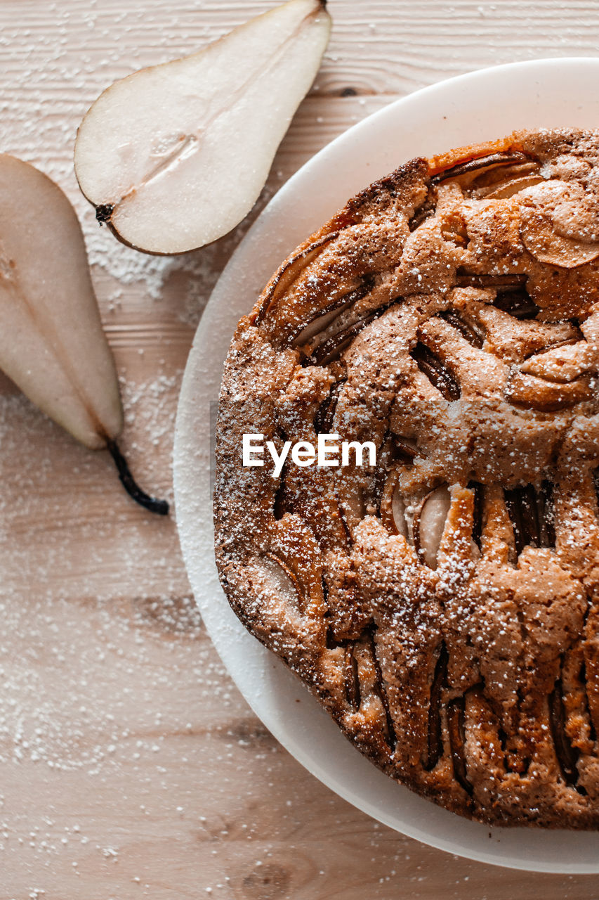 High angle view of cookies in plate on table