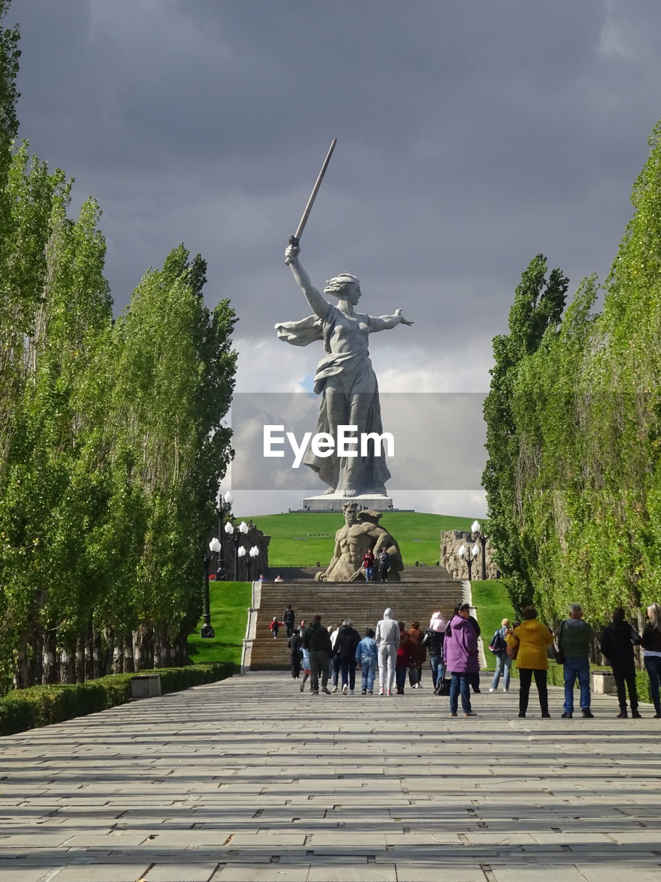 The iconic view of motherland calling statue on mamaev hill