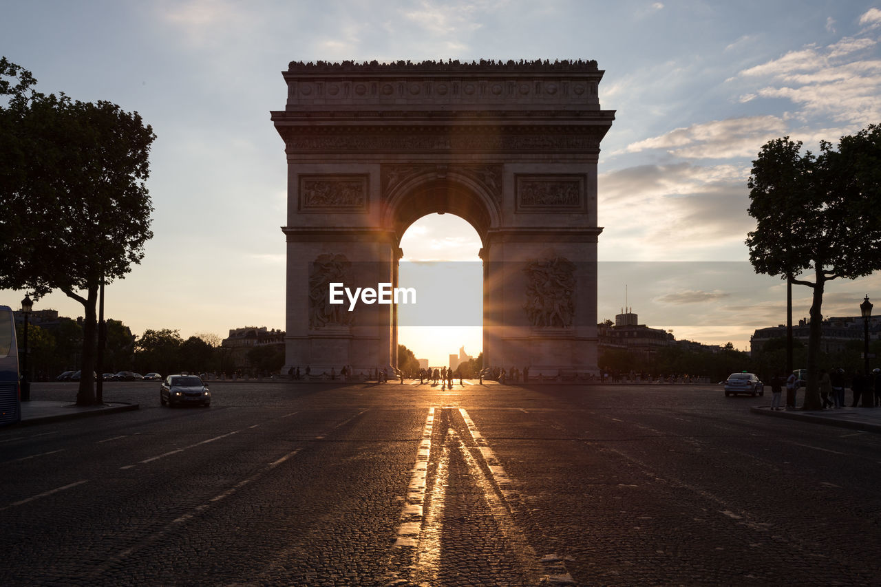 French arc de triomphe at sunset