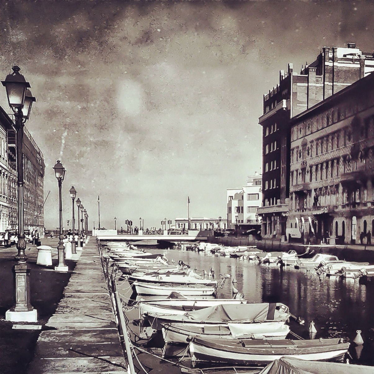 Boats moored on canal