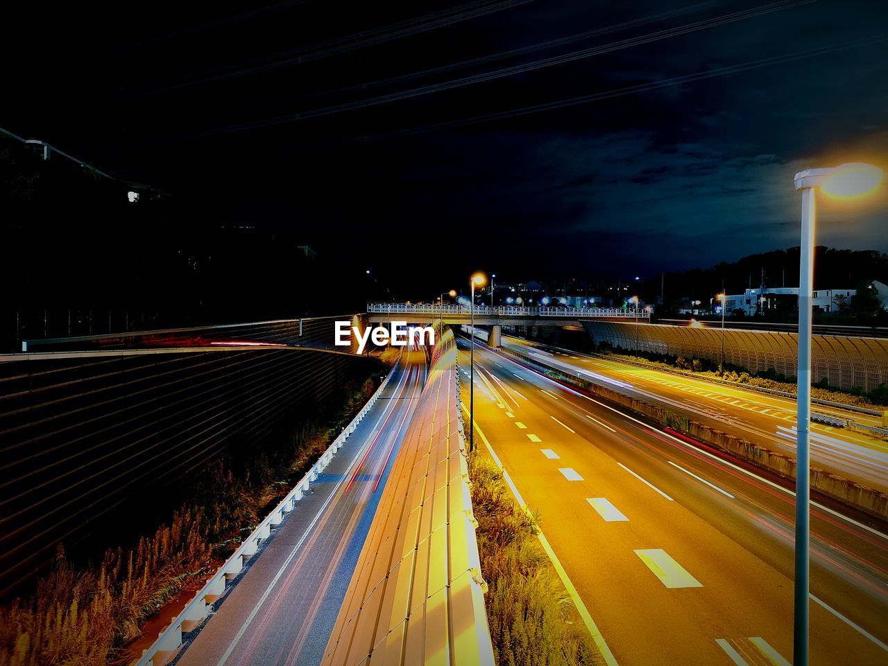 Light trails on highway at night