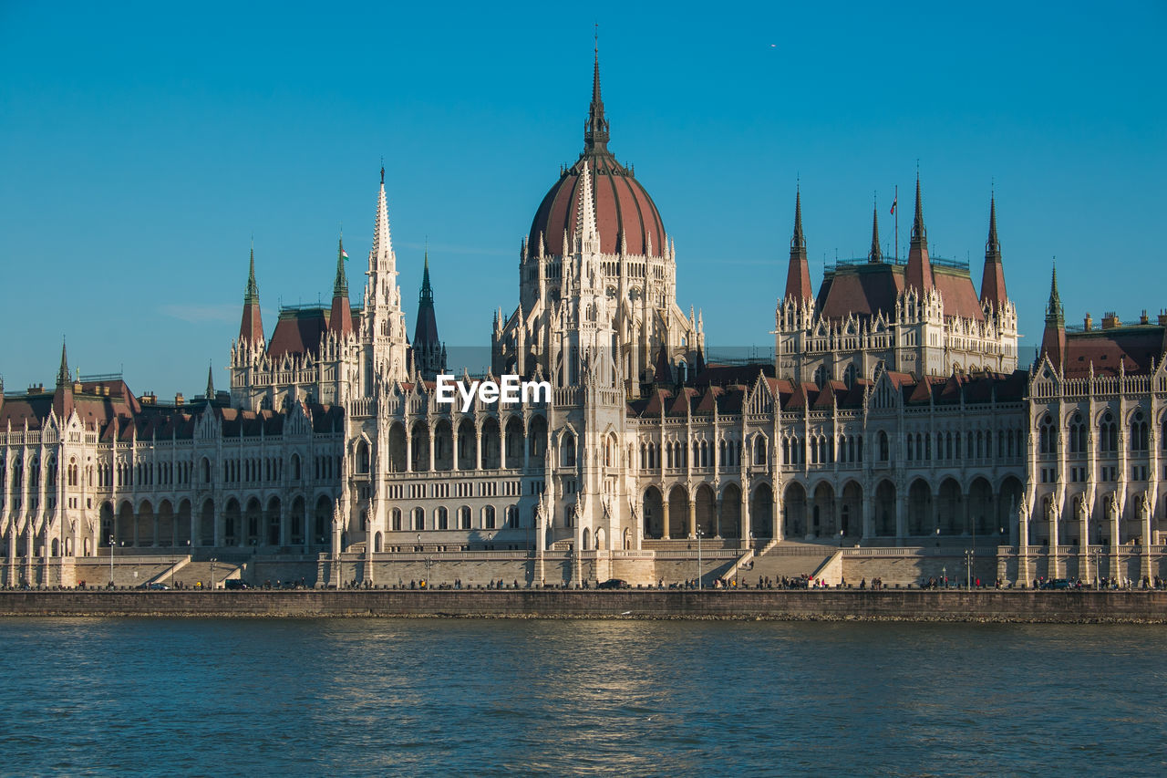 View of the hungarian parliamente in the historic center of budapest over the danube, hungary