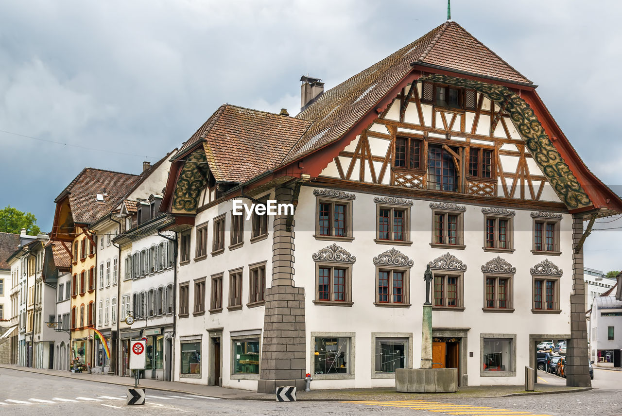 Street with historical houses in aarau old town, switzerland