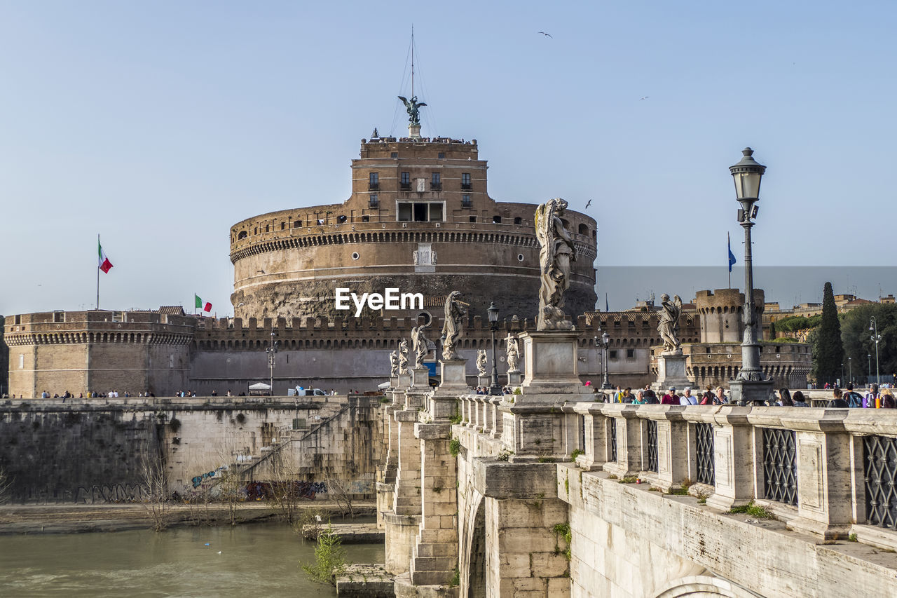 Tevere river and castle sant'angelo in rome with blue sky