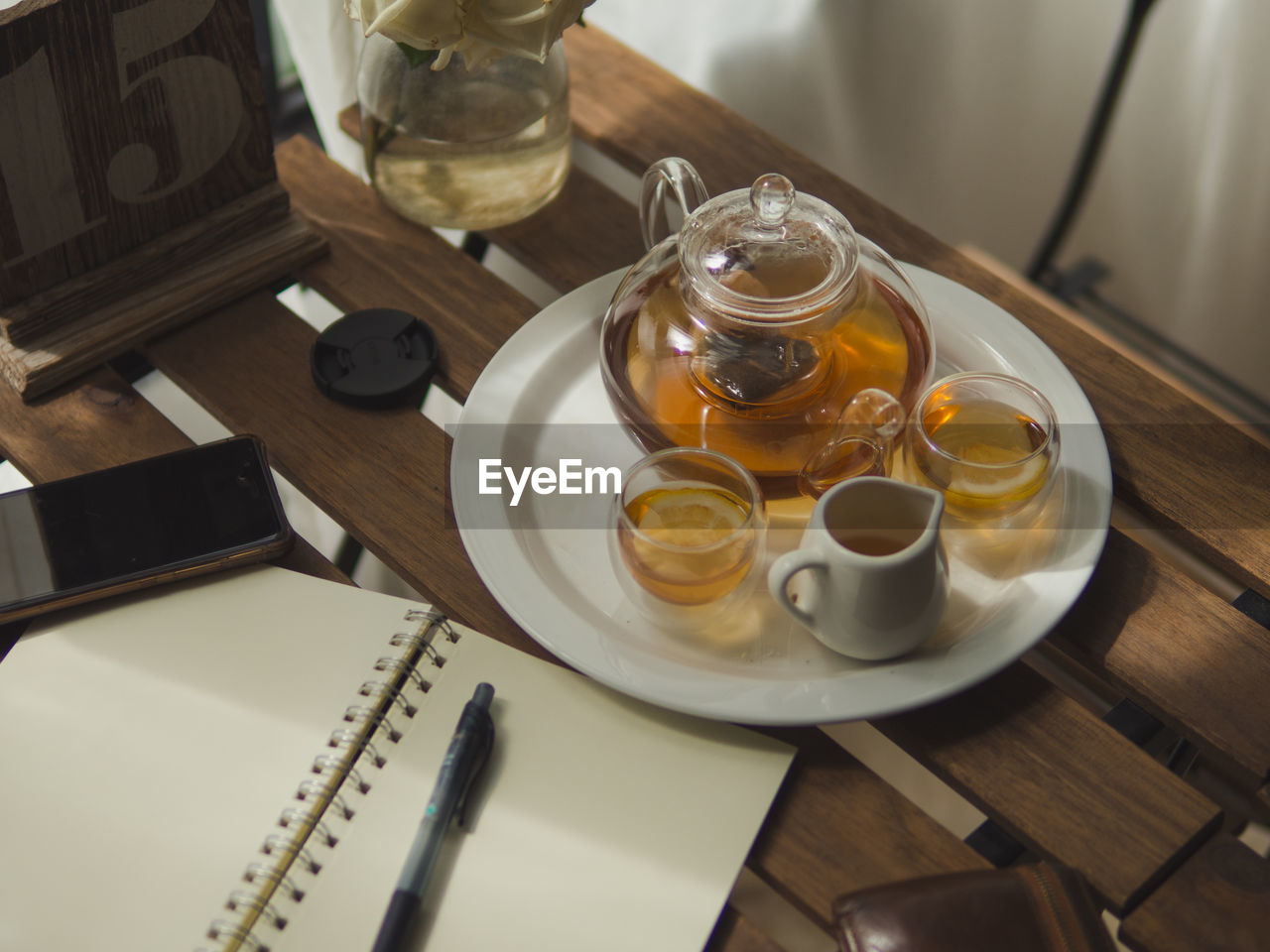 High angle view of tea on table