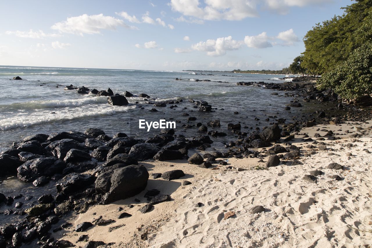 Scenic view of beach against sky