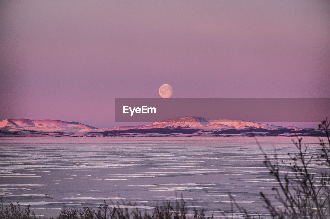 Scenic view of lake against sky during sunset