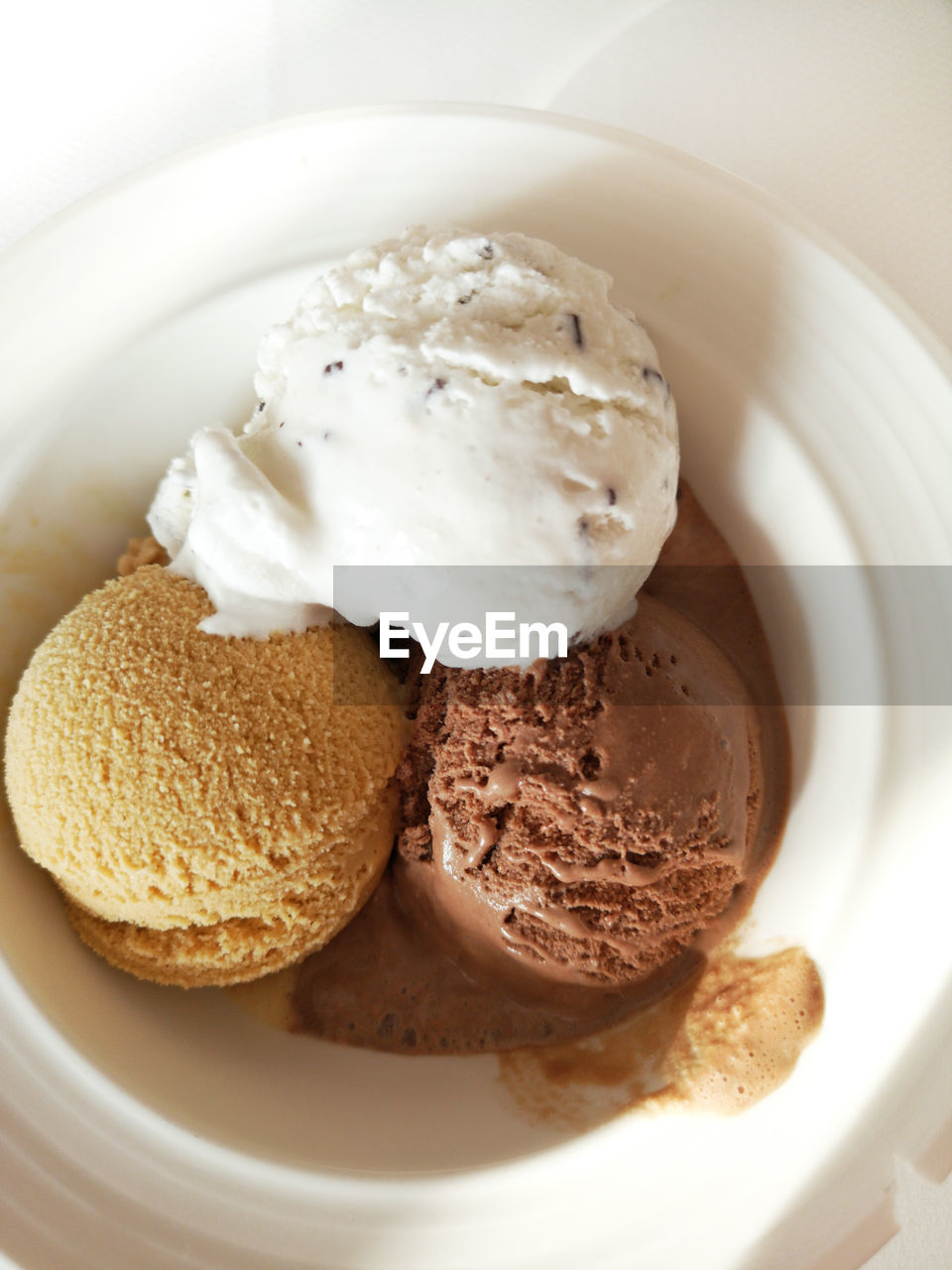 CLOSE-UP OF ICE CREAM IN PLATE WITH CHOCOLATE CAKE