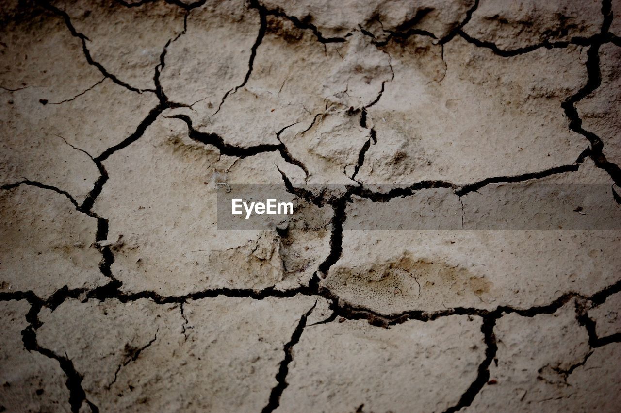 High angle view of cracked field