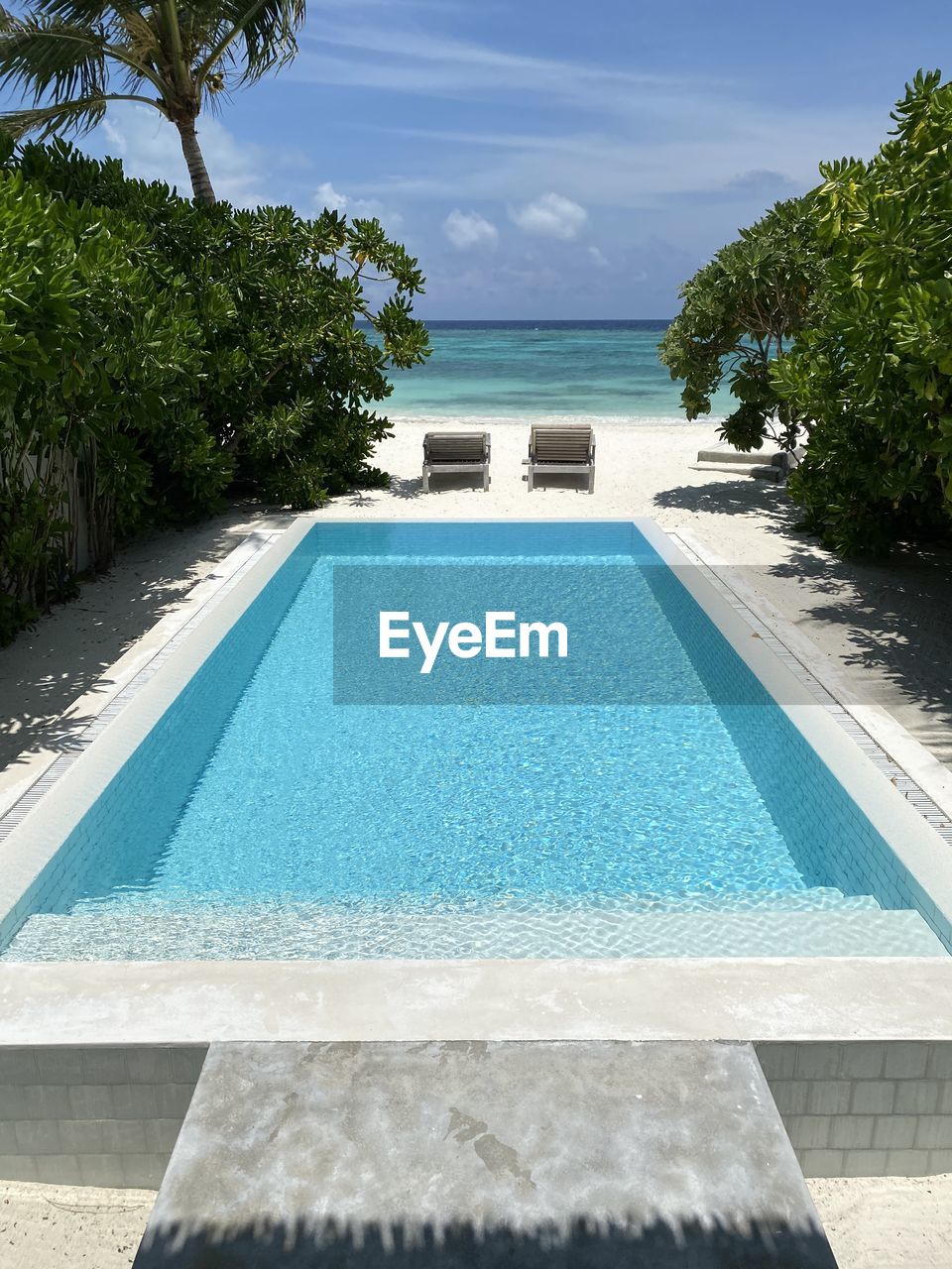 SWIMMING POOL BY TREES AGAINST SKY
