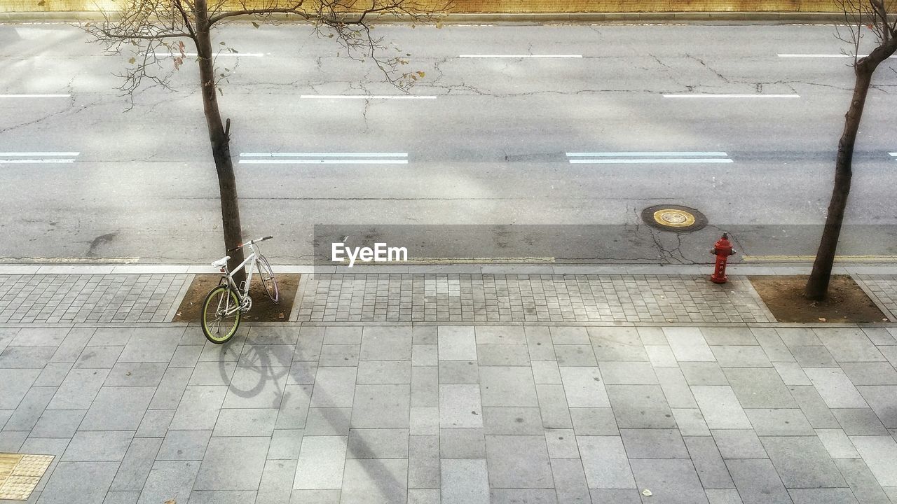 High angle view of footpath and street