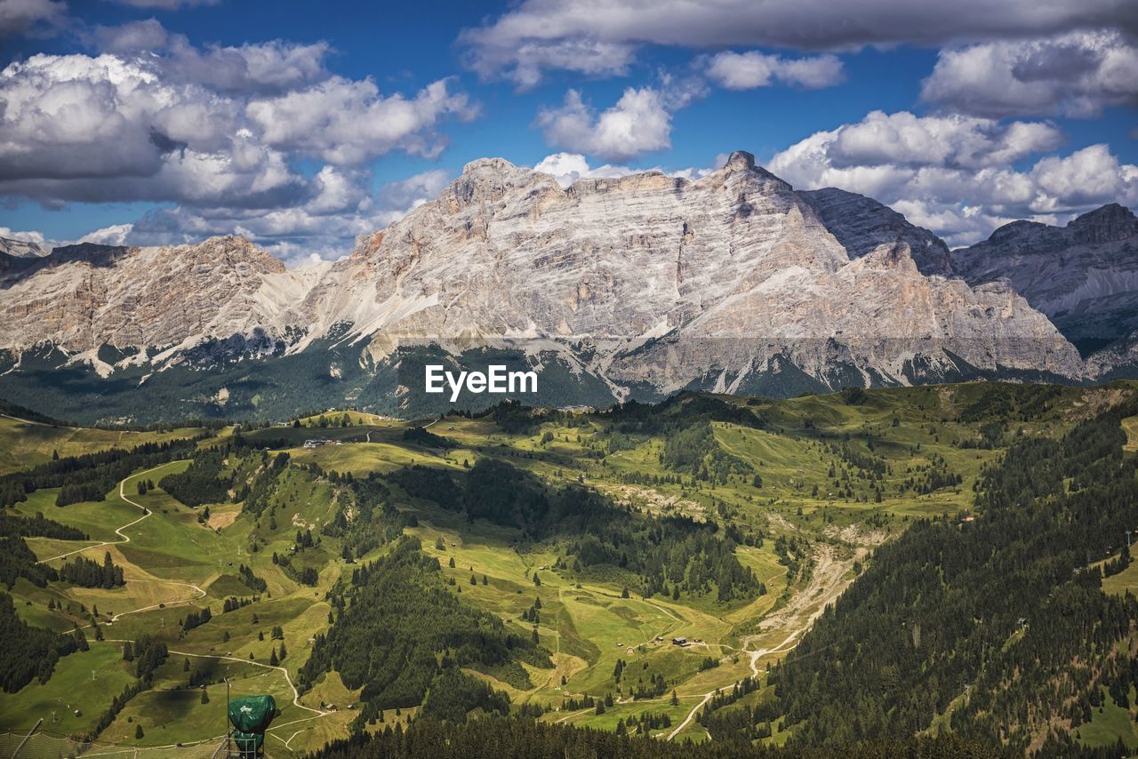 Scenic view of mountains at corvara