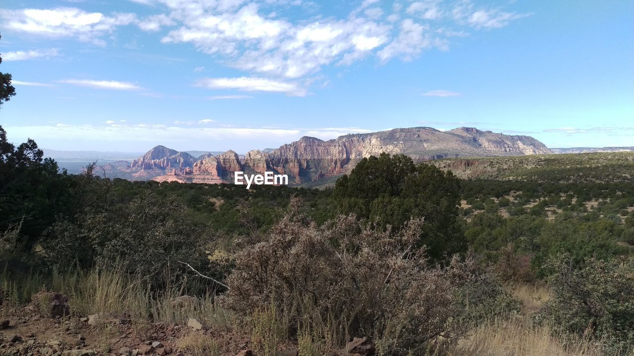 SCENIC VIEW OF LANDSCAPE AND MOUNTAINS AGAINST SKY