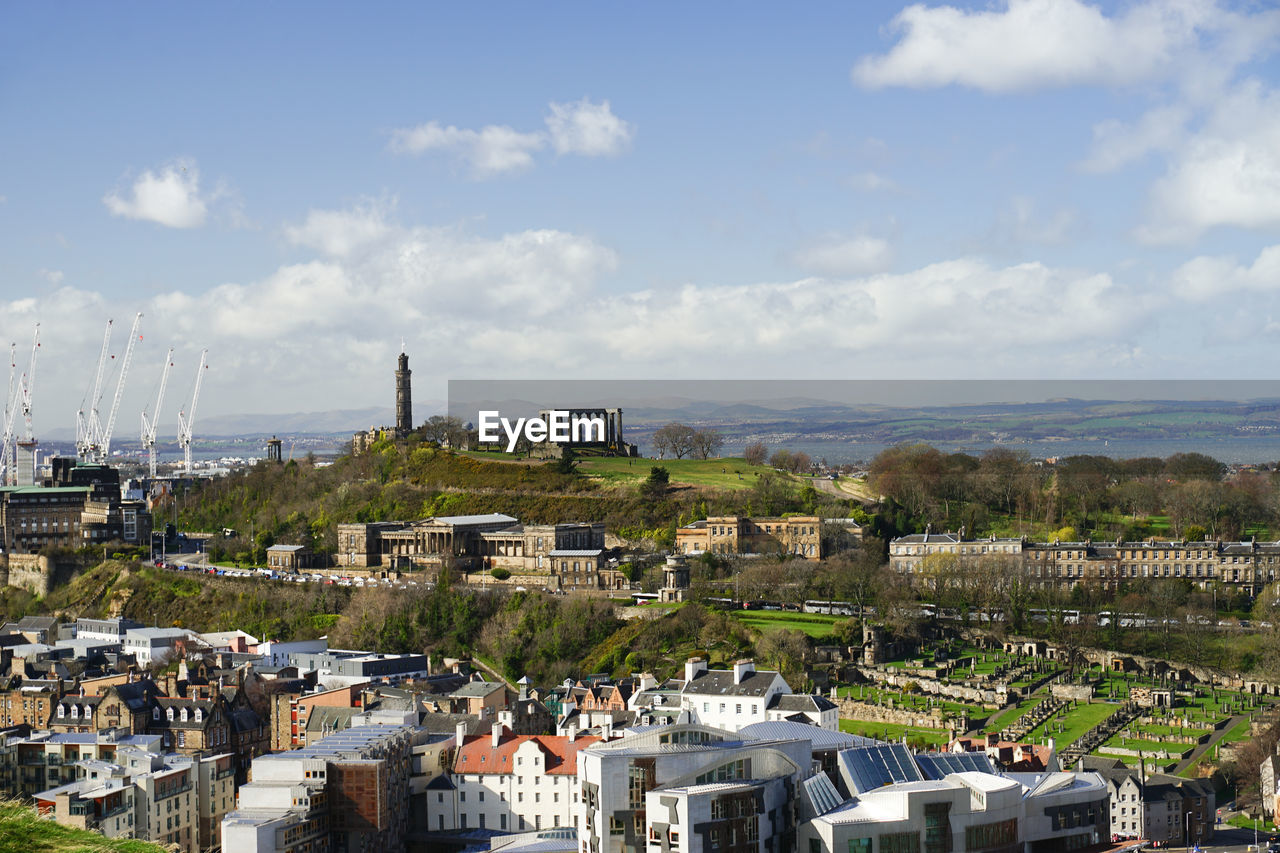 High angle view of buildings in city