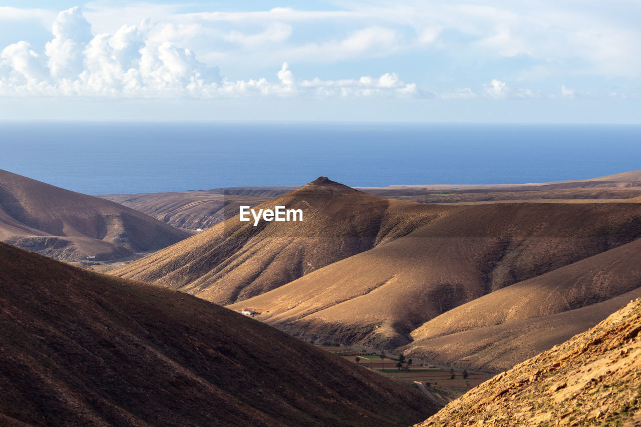 Panoramic view at landscape between betancuria and pajara on fuerteventura, spain 