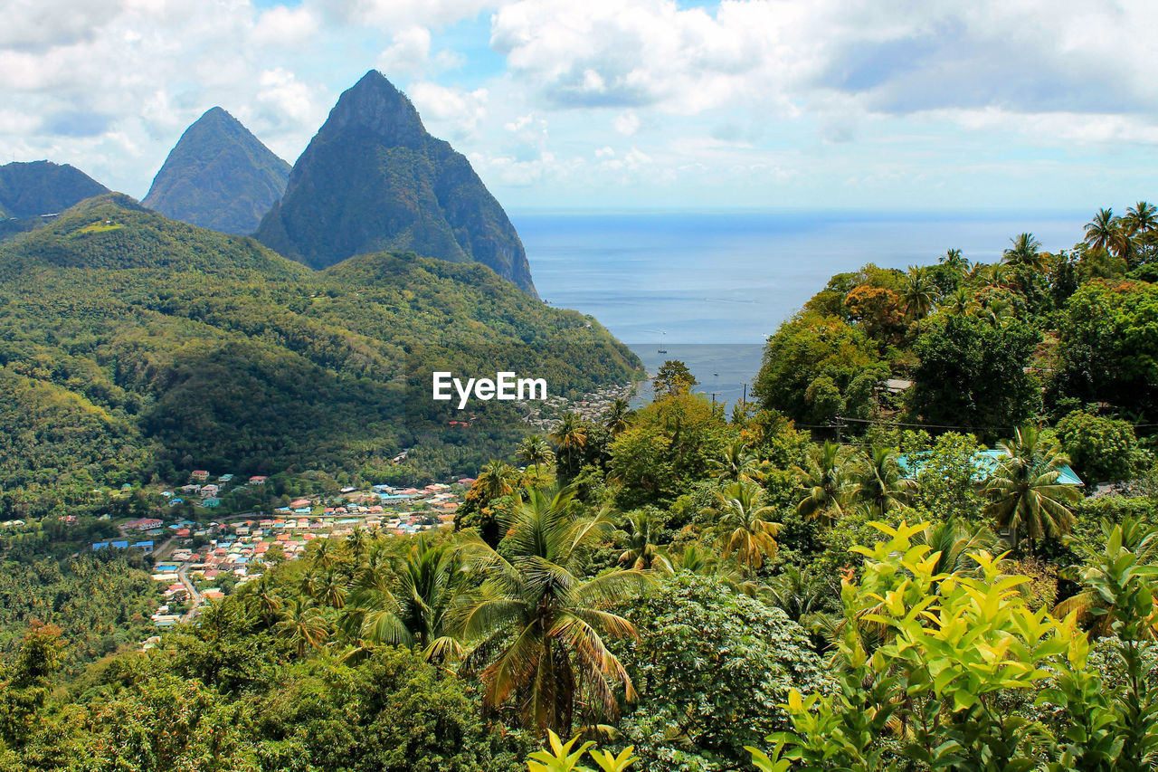 View of soufriere, saint lucia and the pitons.