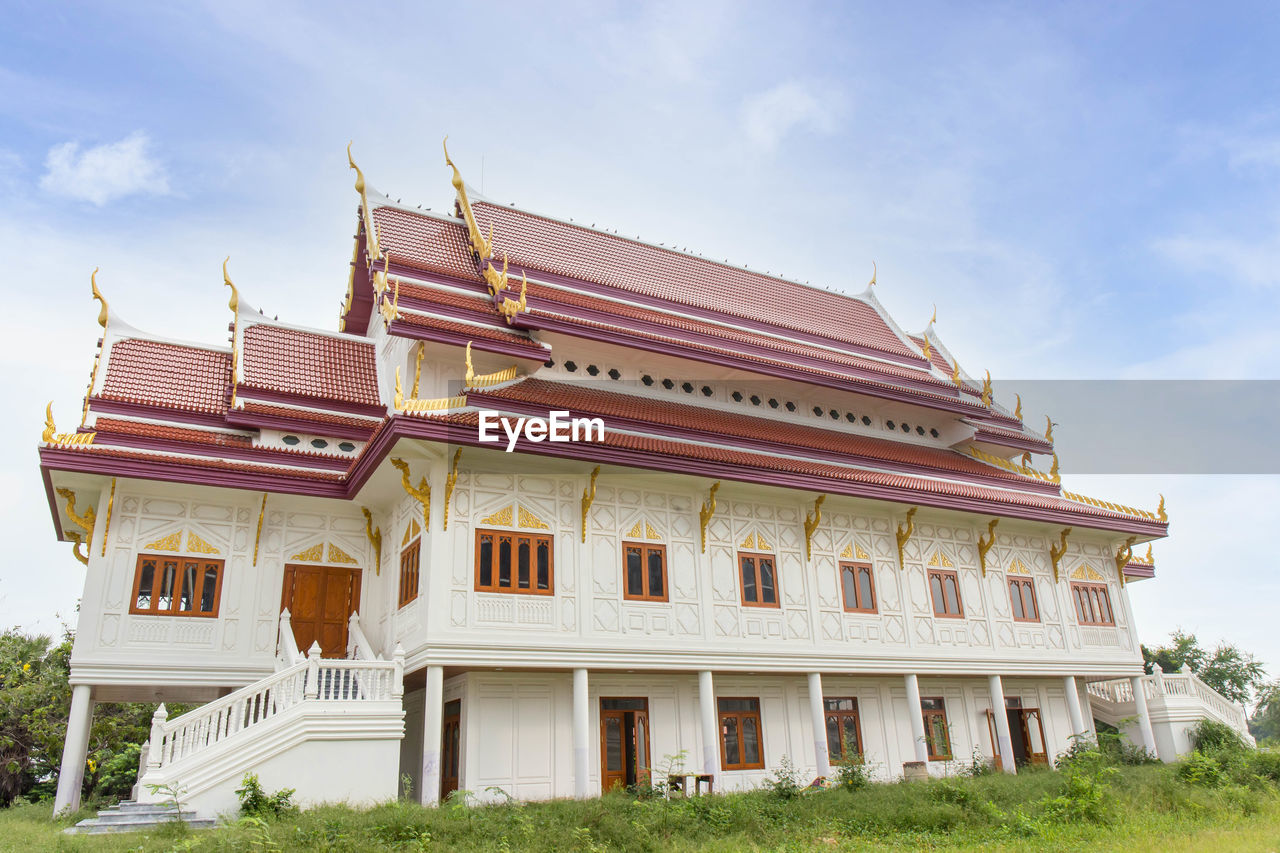 LOW ANGLE VIEW OF TEMPLE AGAINST BUILDING