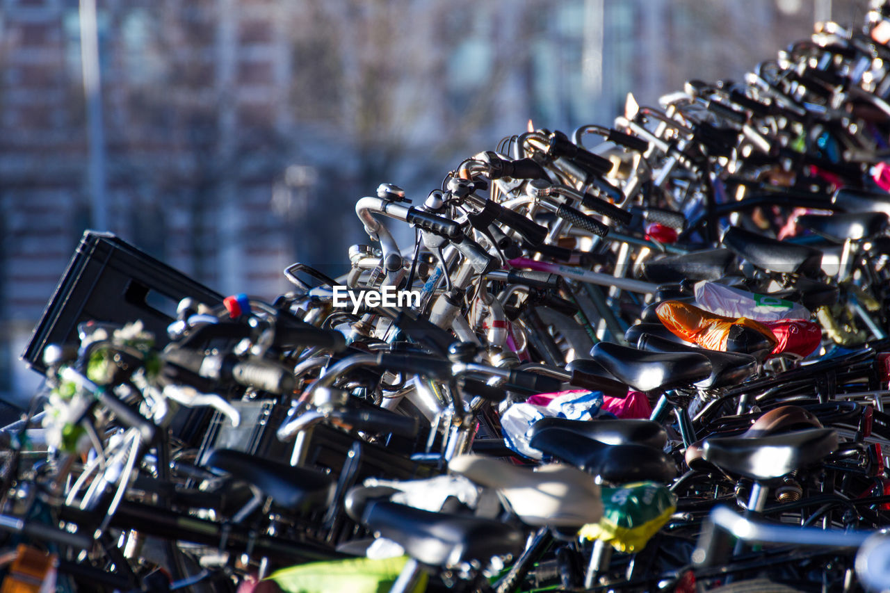 Close-up of bicycles