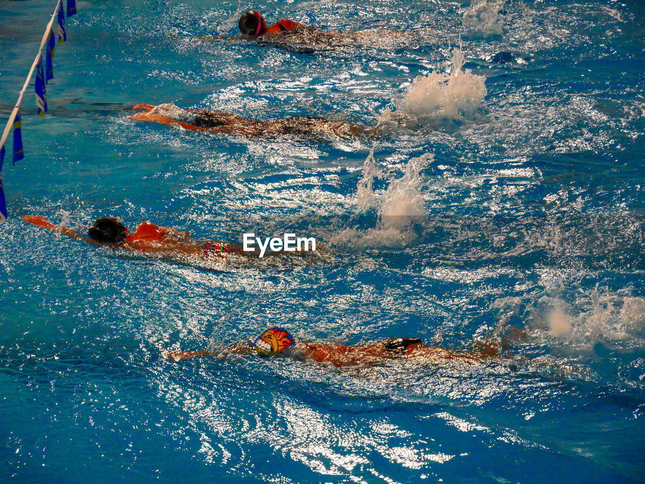 People swimming in pool during competition