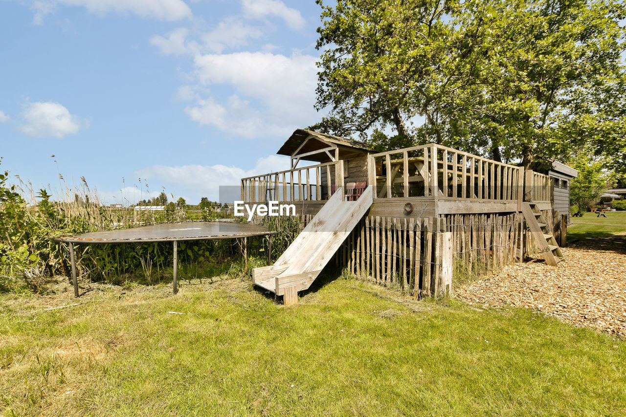 built structure on field against sky