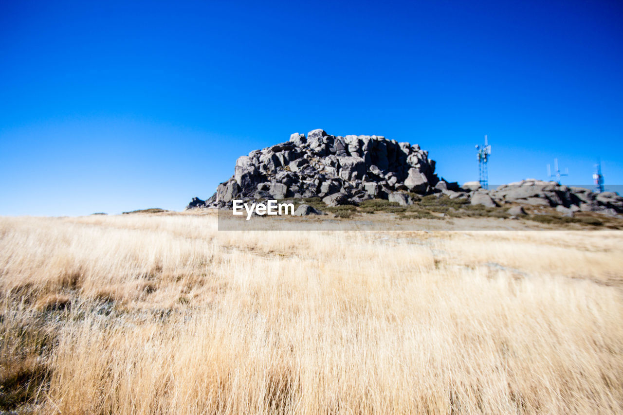 Scenic view of land against clear blue sky