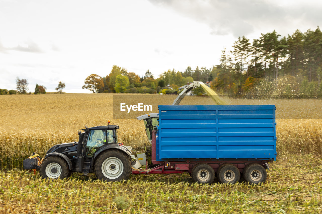 Tractor on field during harvest