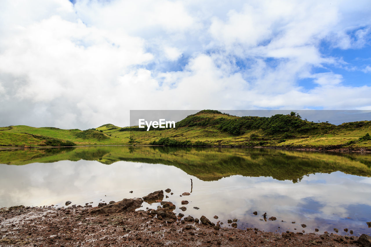 Scenic view of lake against sky