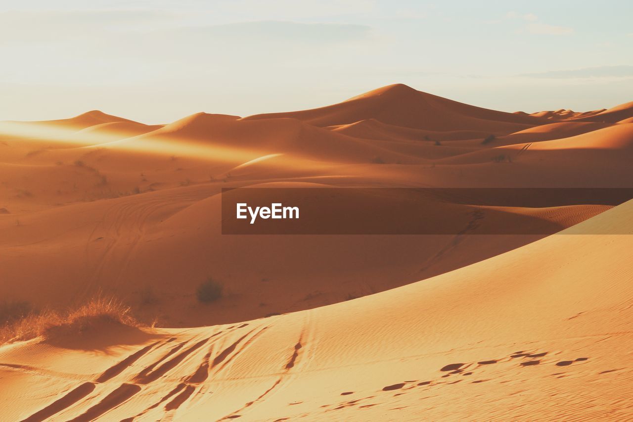 Idyllic shot of sand dunes in desert against sky