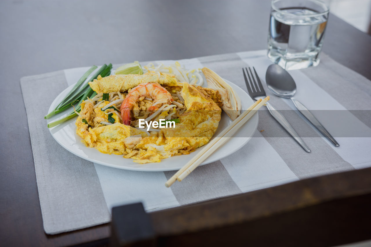 High angle view of meal served on table