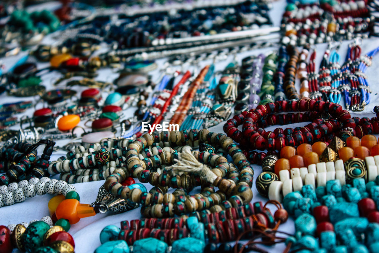 Close-up of jewelries for sale in market