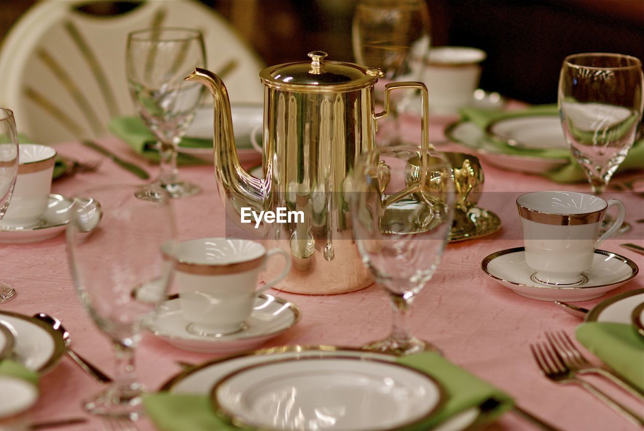 Various cups on table