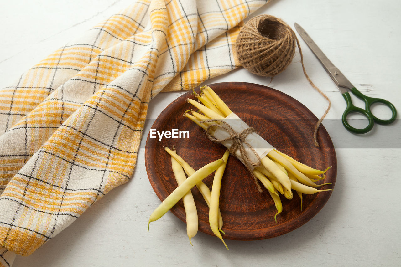 high angle view of food in plate on table