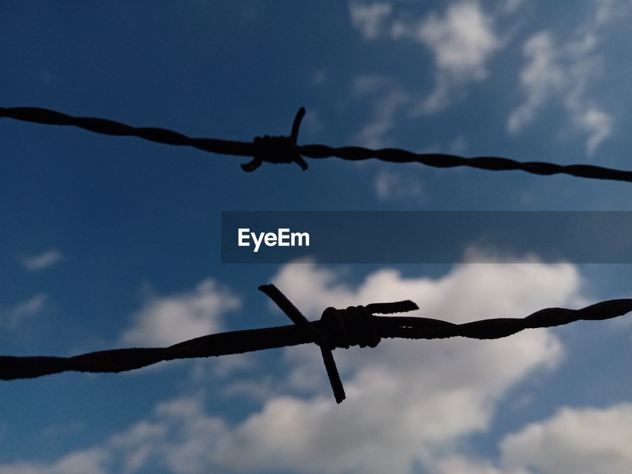 Low angle view of barbed wire against sky