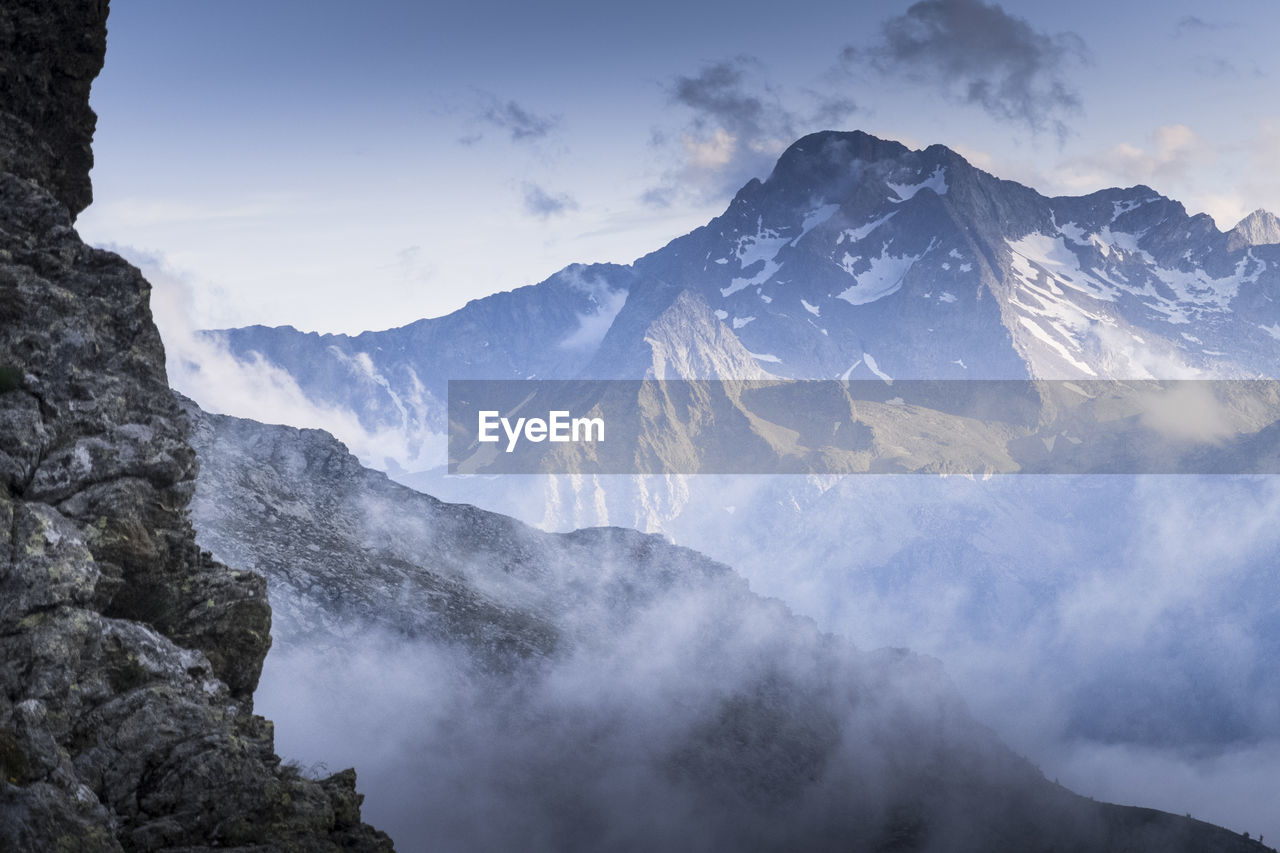 Scenic view of snowcapped mountains against sky