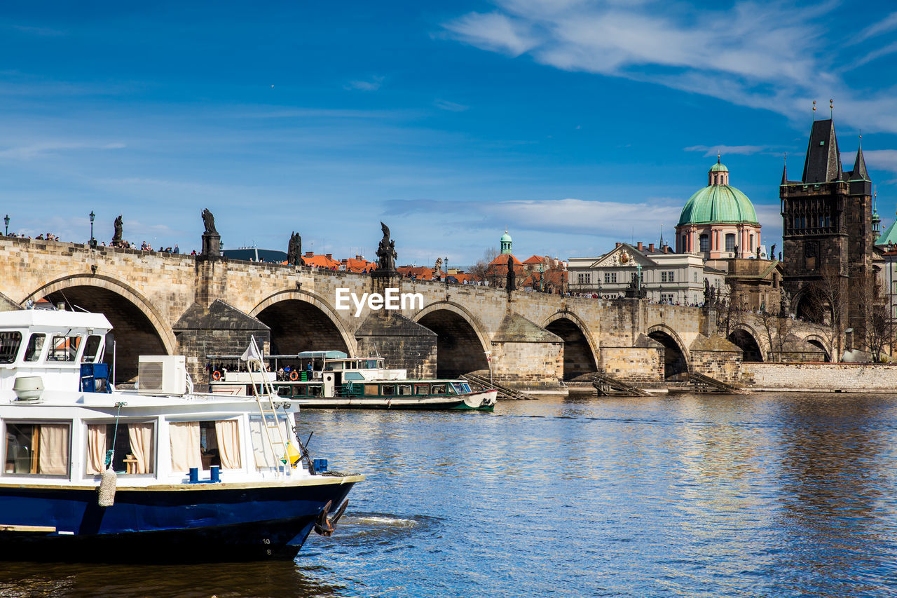 The medieval charles bridge over the vltava river in prague city