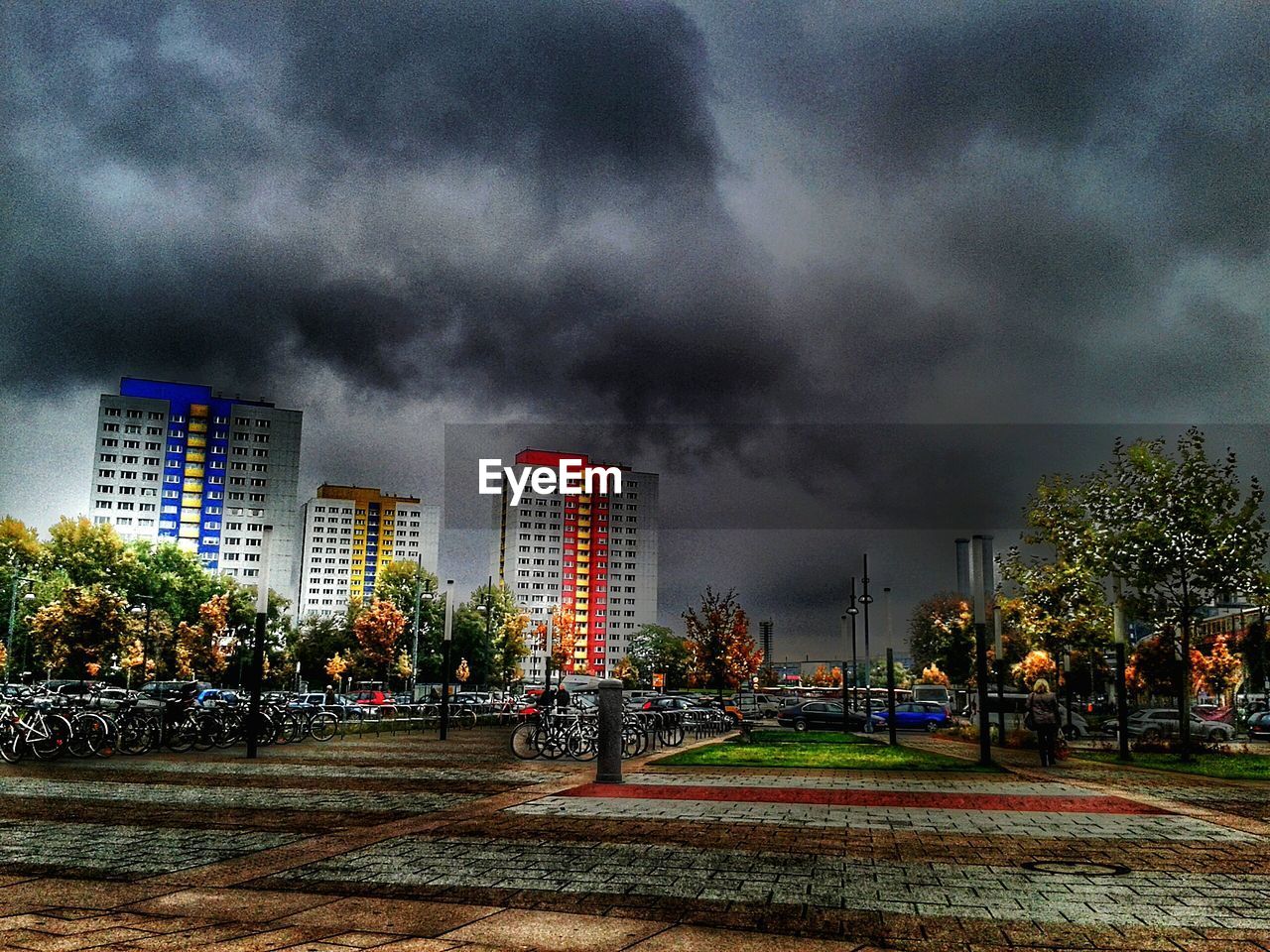 View of city against cloudy sky