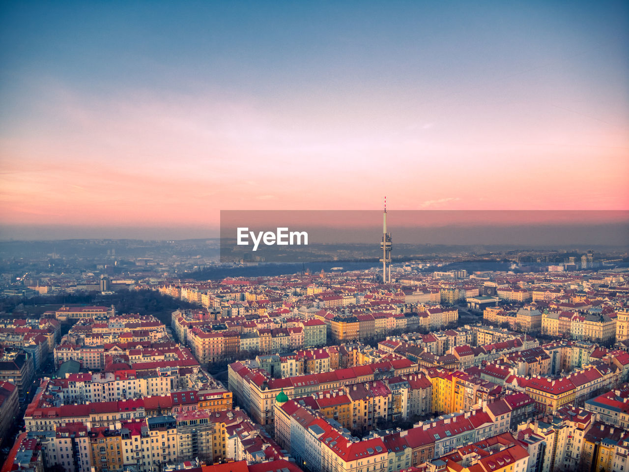 Aerial view of prague tv tower