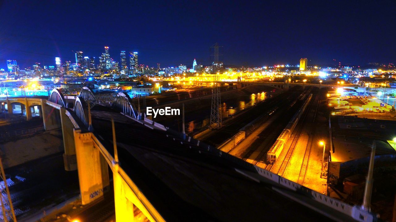 View of illuminated city at night