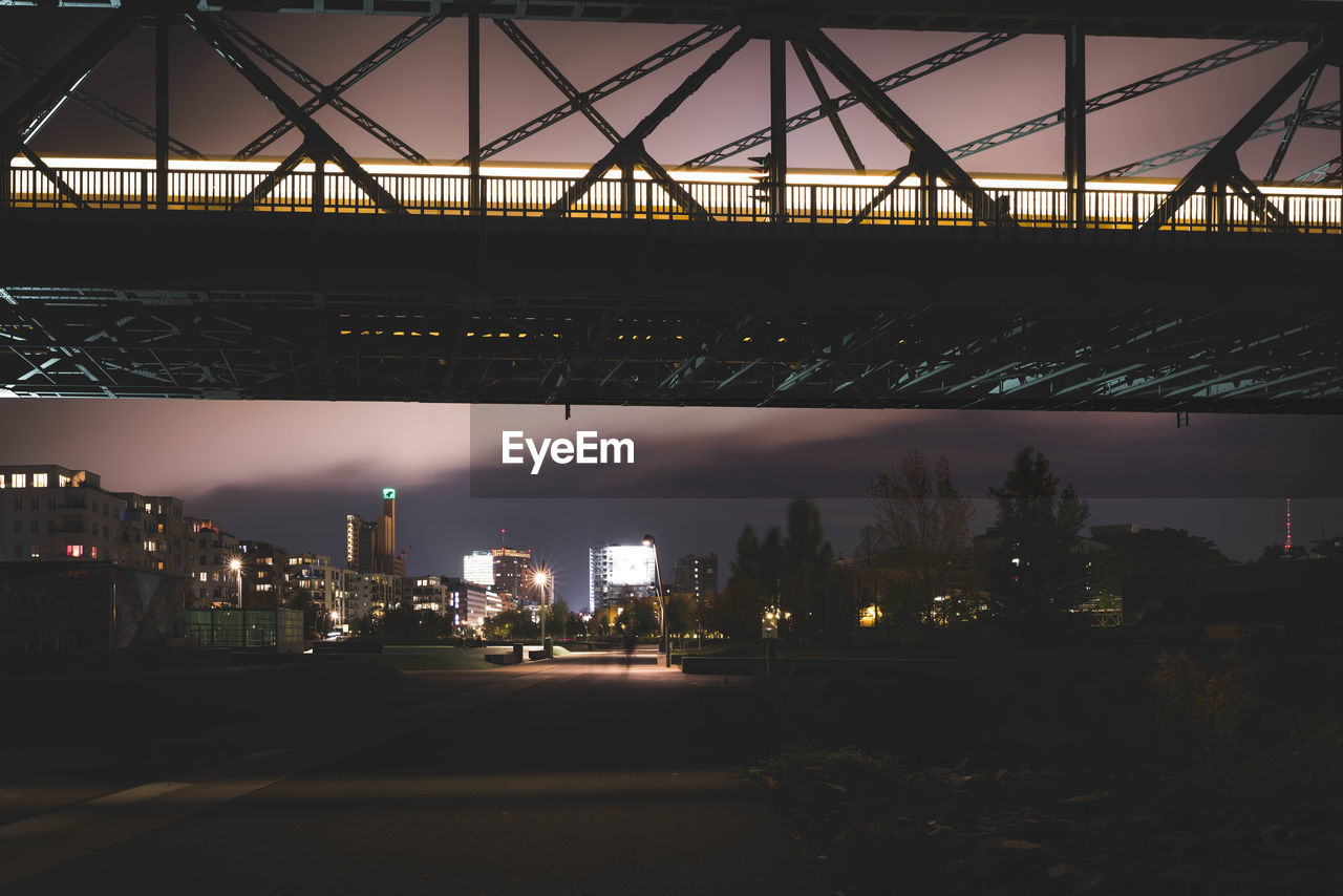 View of suspension bridge at night