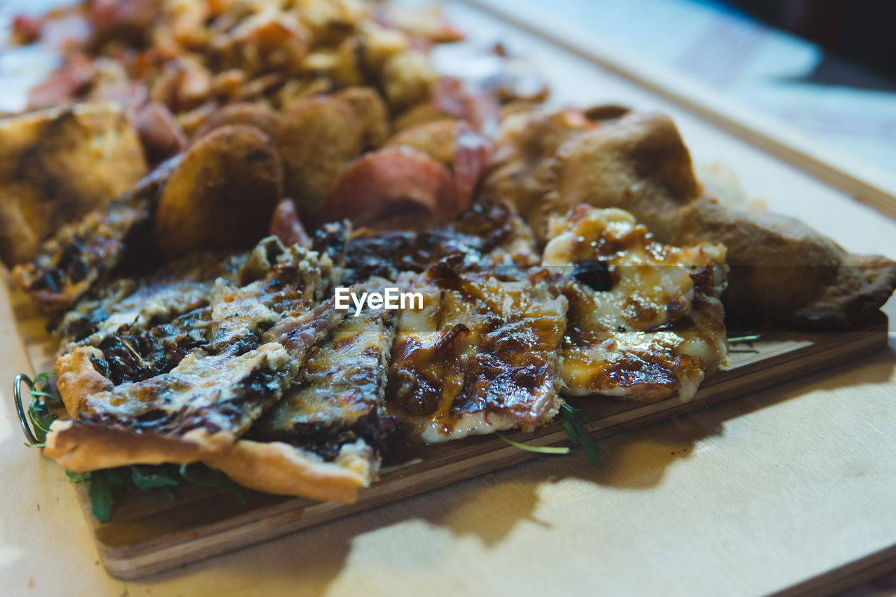 Close-up of meat served on table