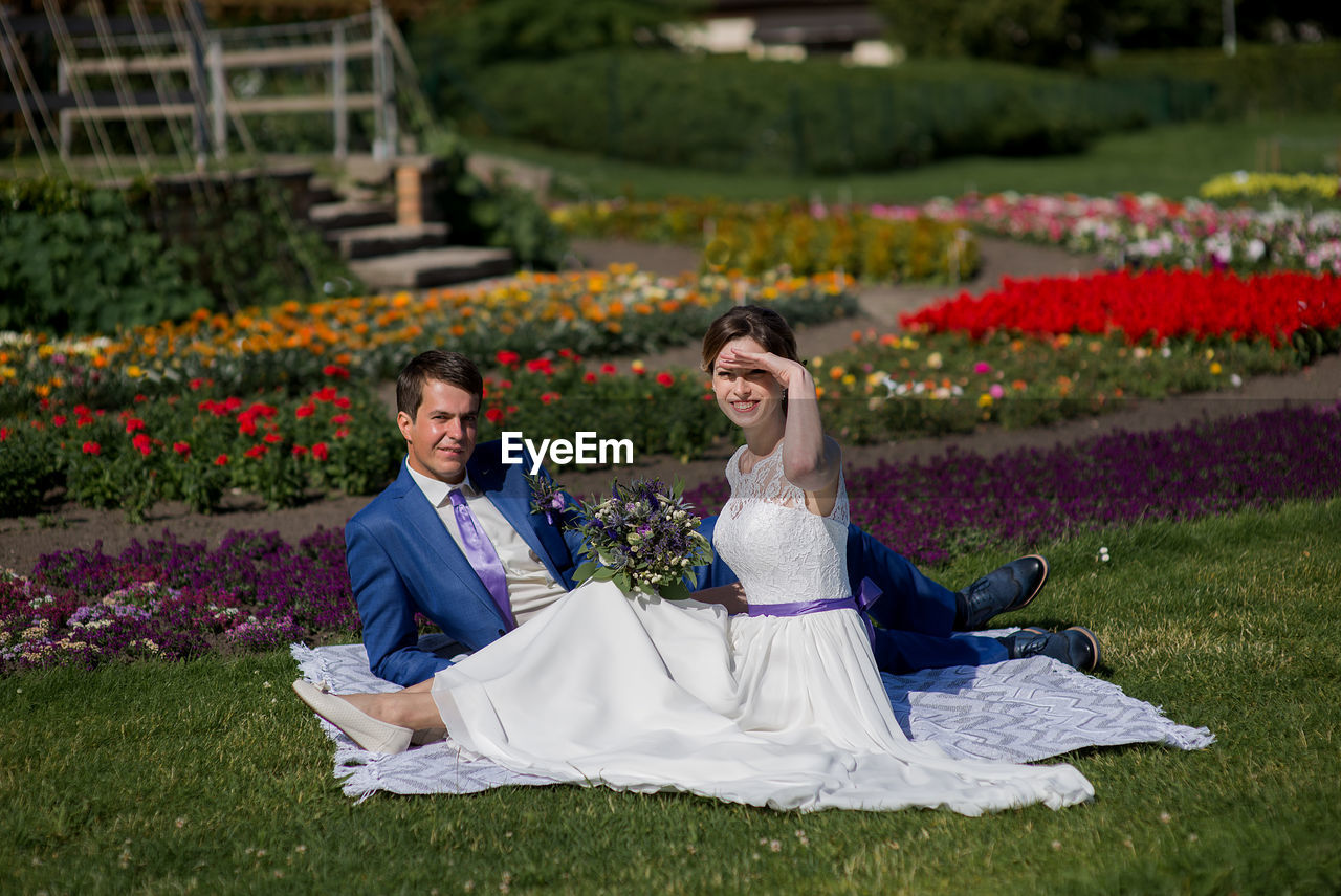 Couple on field at park