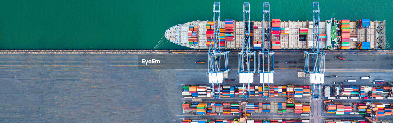 Directly above shot of cargo containers at harbor