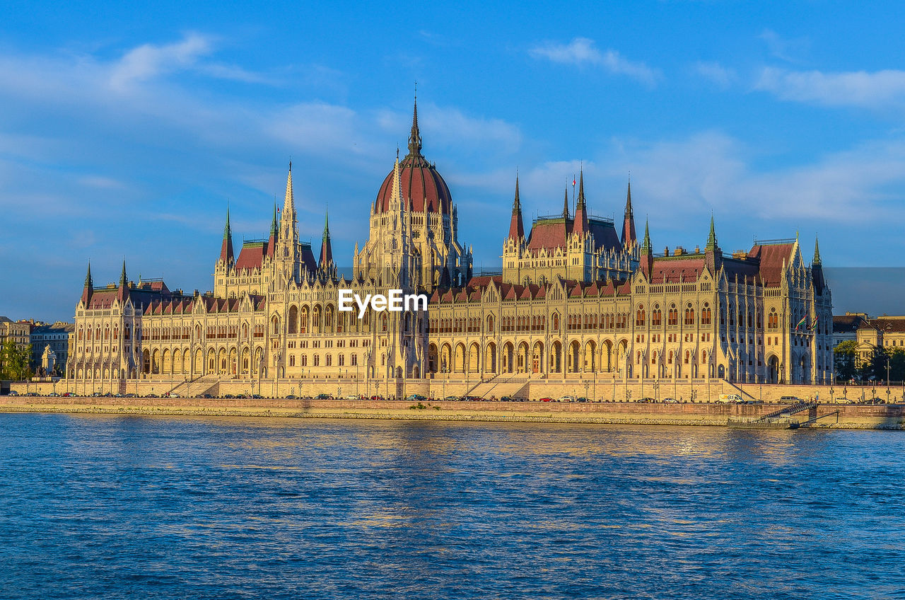 View on the hungarian parliament building from the danube river. budapest, hungary