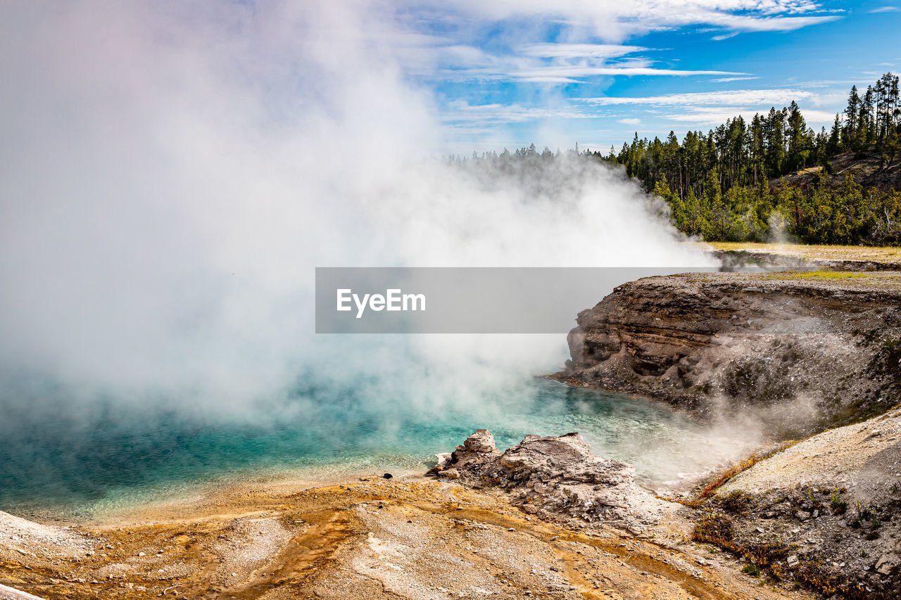 Smoke emitting from hot spring